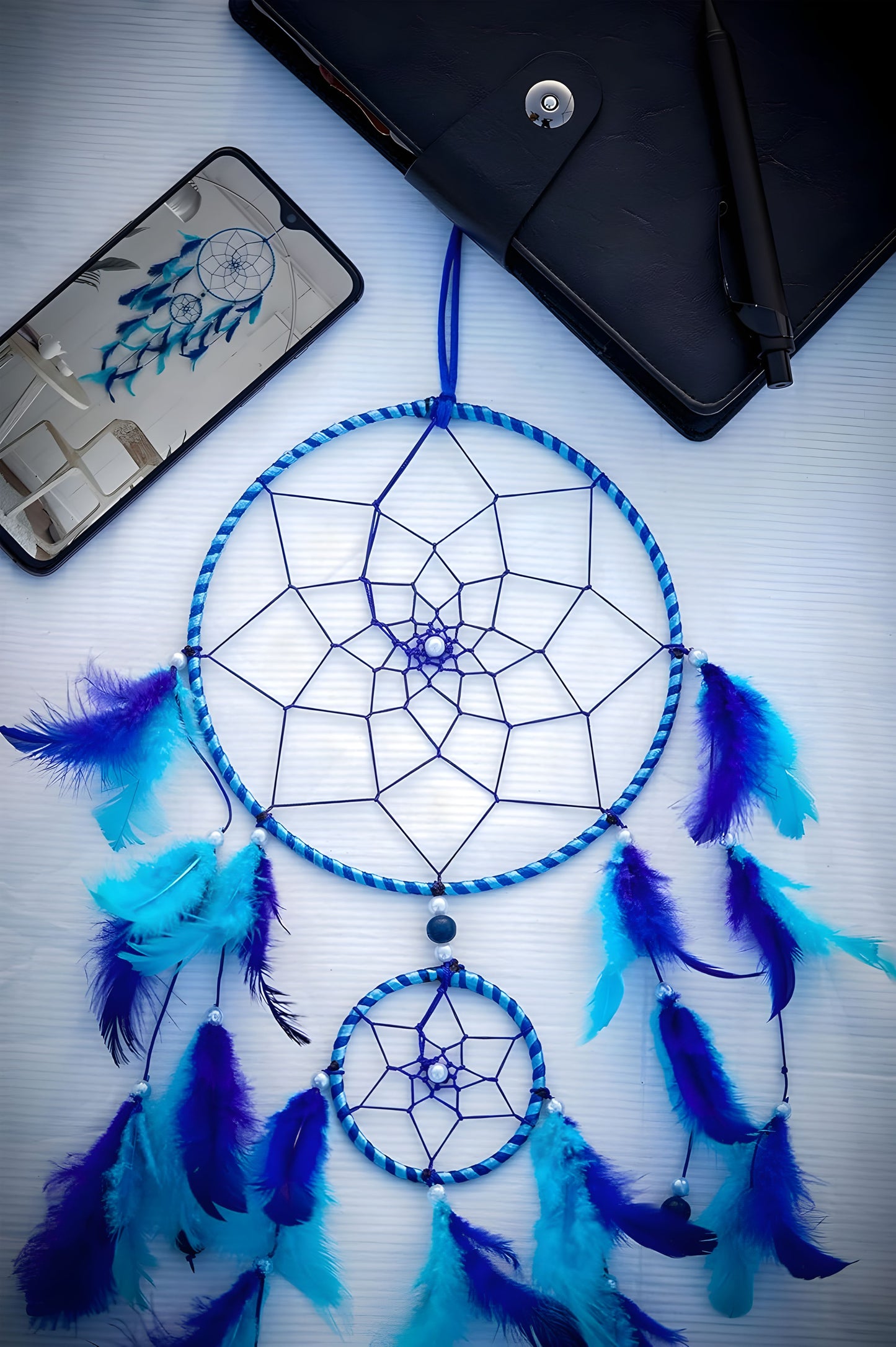 Handmade Dream Catcher (Blue & Light Blue) 🌙✨