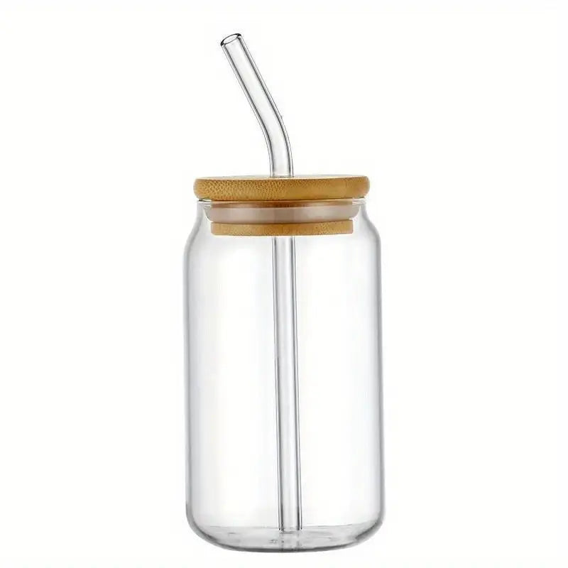 Transparent Glass Tumbler with Lid and Straw (Set of 2)