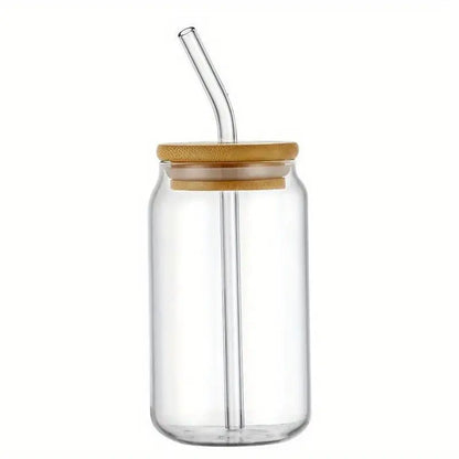 Transparent Glass Tumbler with Lid and Straw (Set of 2)