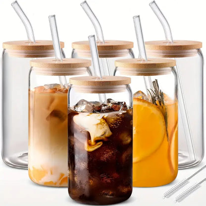 Transparent Glass Tumbler with Lid and Straw (Set of 2)