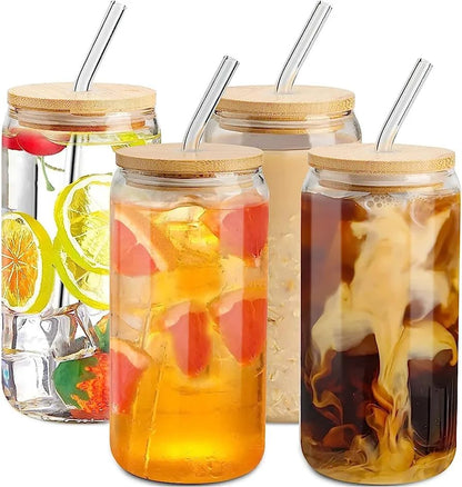 Transparent Glass Tumbler with Lid and Straw (Set of 2)