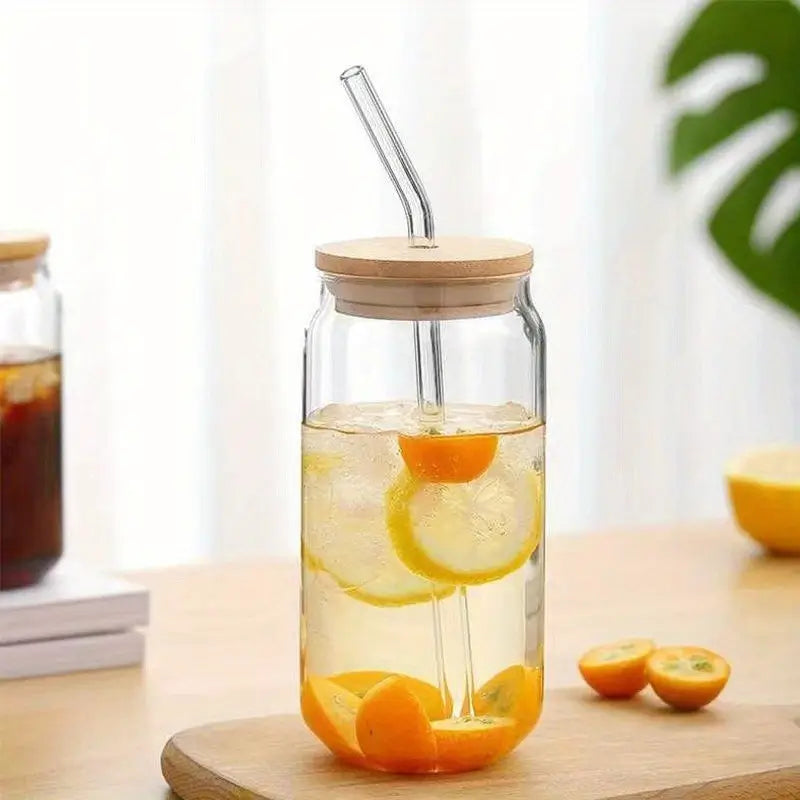 Transparent Glass Tumbler with Lid and Straw (Set of 2)