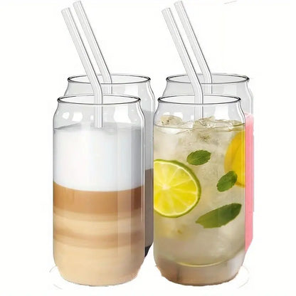 Transparent Glass Tumbler with Lid and Straw (Set of 2)