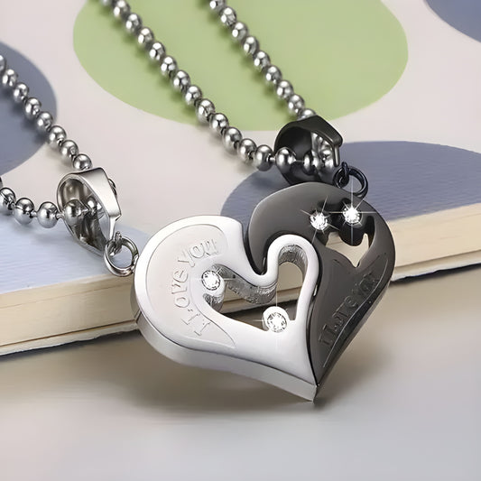 His and Hers Lover Couple Heart Pendant Set