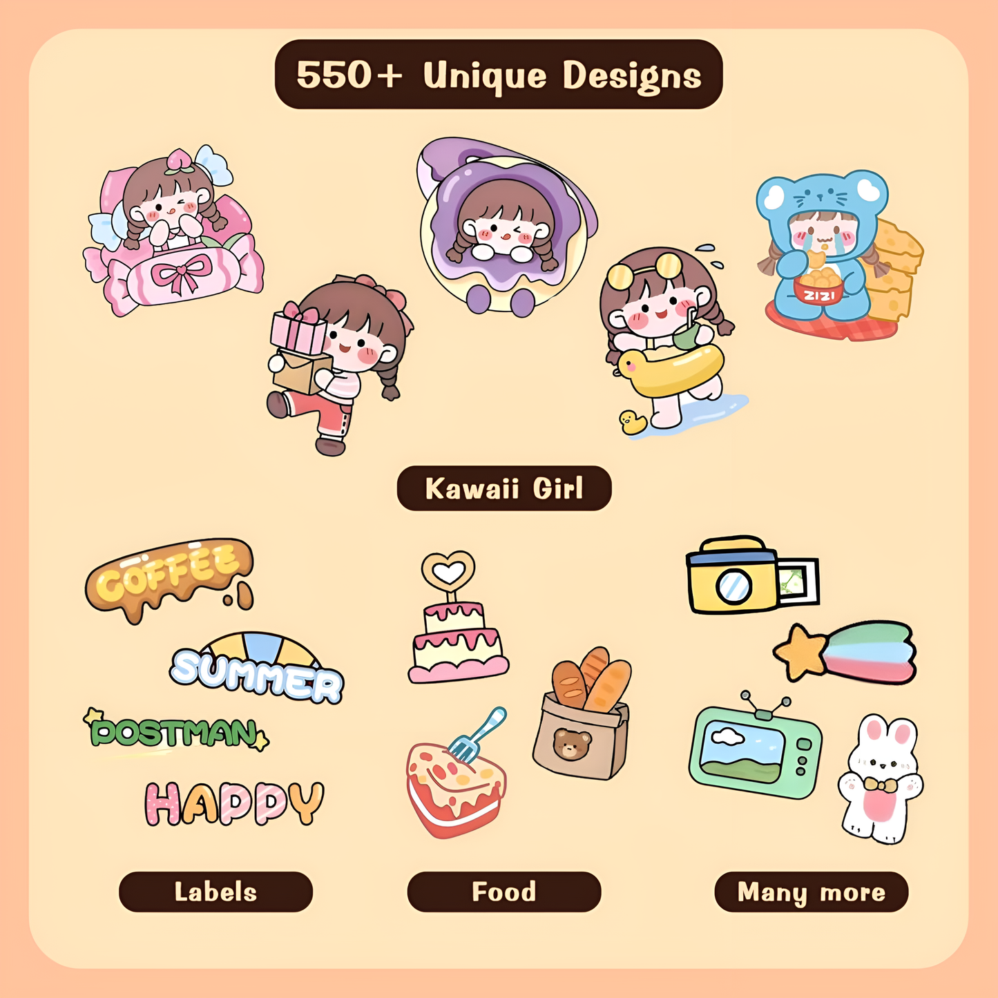 Kawaii Charm 550-Piece Aesthetic Sticker Set 🎀✨