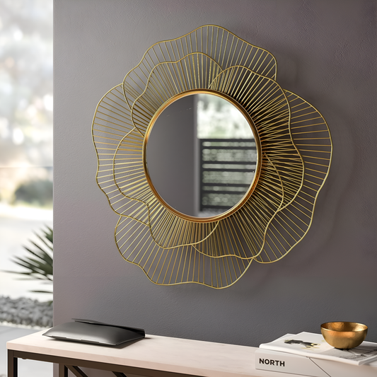 Gold Sunburst Metal Frame Wall Mirror