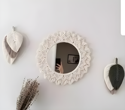 Round Macrame Mirror Wall Hanging | Boho Décor (Framed, White) ✨🪞