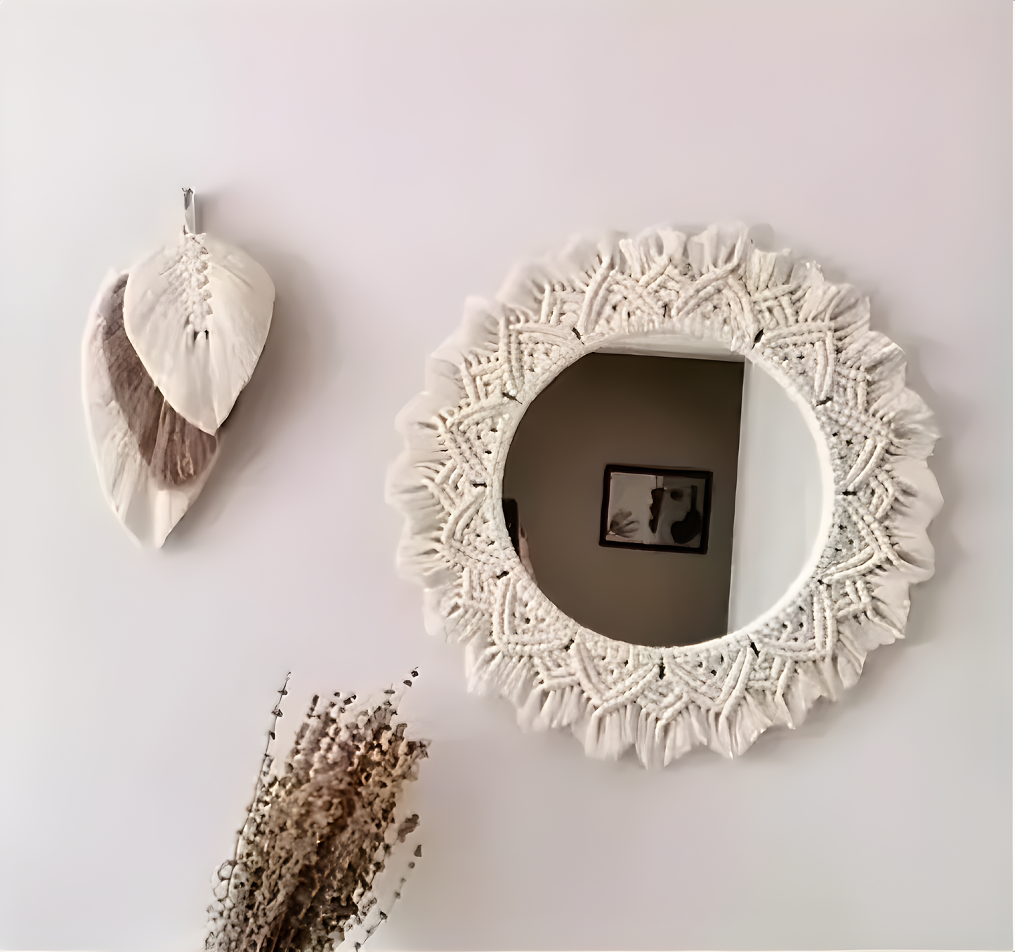 Round Macrame Mirror Wall Hanging | Boho Décor (Framed, White) ✨🪞