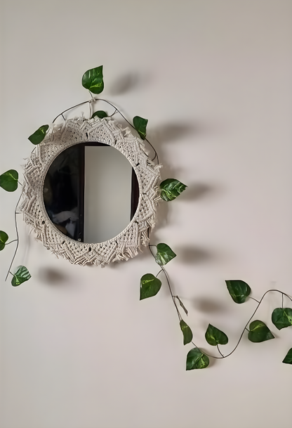 Round Macrame Mirror Wall Hanging | Boho Décor (Framed, White) ✨🪞