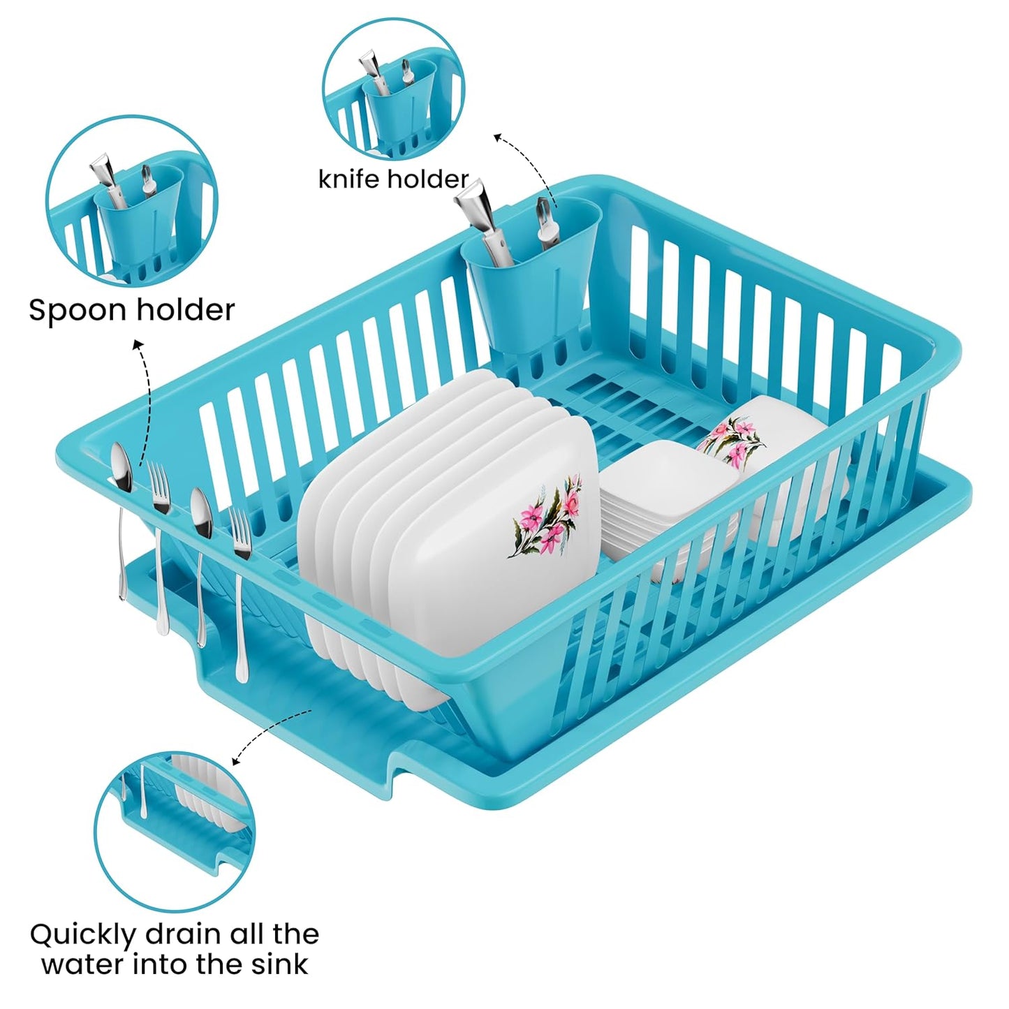 Quick Dry Basket Drainer with Automatic Water Drain Tray