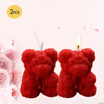 Teddy Bear Heart-Shaped Candles (Set of 2)